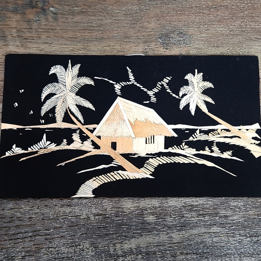 VINTAGE Genuine Rice Straw Art, Asian Oriental Scene, Oriental Wall Decor